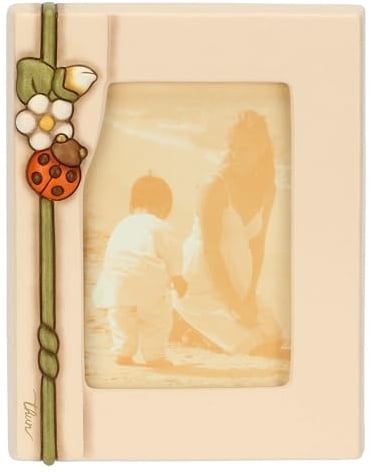 Thun Portafoto con Coccinella, Medio, Ceramica; Telaio: Legno di Pino; Vetro, Collezione Country Bloom, 16,1 x 3,1 x 20,5 cm