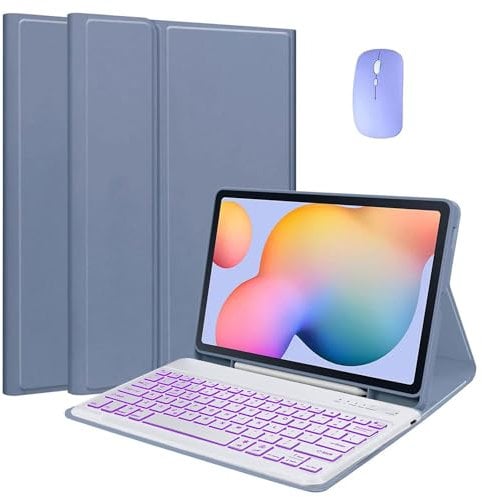 EHLCYS Keyboard Case for Samsung Galaxy Tab A7 10.4 2020 (SM-T500 T505 T507), [QWERTZ German] Magnetic Removable Wireless Bluetooth Keyboard Cover with Pen Holder and Mouse,Lila