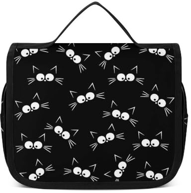 Qjjinxior Trousse de toilette à suspendre, trousse de toilette à motif chat noir, trousse de maquillage pour voyage, affaires, vacances