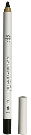KORRES Solid Colour Eyeliner Pencil Black 01, Intense Colour, Creamy Texture & Volcanic Minerals, Long-Lasting & Suitable for Sensitive Eyes, Vegan, 1.2 g