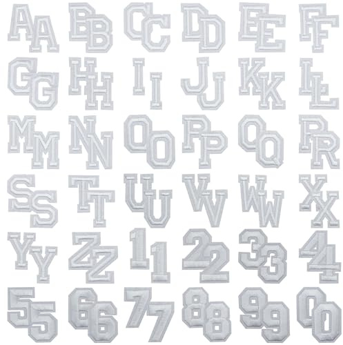 Allazone 72 PCS Sew on Patch, Letters and Numbers Iron on Patches, A-Z and 0 to 9 Embroidered Applique Patches for Craft DIY, Clothing, Hat, Jacket, Backpack (White)