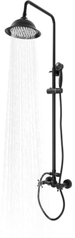Système de douche avec thermostat, colonne de douche en acier inoxydable, hauteur réglable de 90 à 118 cm, avec 2 poignées, design rond rétro, pour toilettes et toilettes, noir
