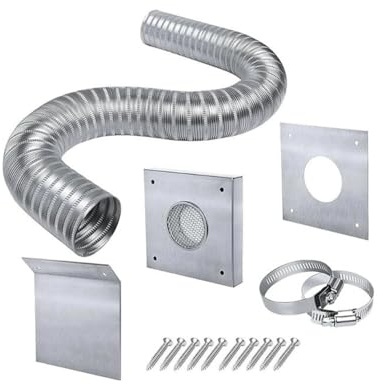 Inovey 2 x 152,4 cm Schlauch-Außenluft-Set für Ofen, Pelletofen, Rohr-Set, Entlüftung, Lufteinlass, Aluminium, flexibles Rohr, Ofenzubehör