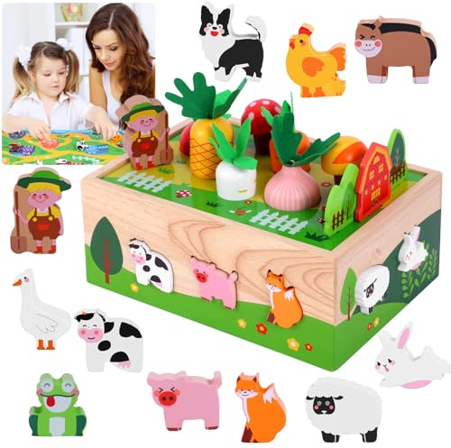 Yoodriy Montessori Holzspielzeug, Karotten Steck-Spiel & Sortierpuzzle aus Holz, Fördert Hand-Auge-Koordination und Formen-Farben-Lernen, Lernspielzeug als Geschenk, Ideal für Kinder