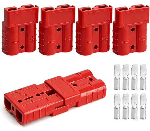 4 Connecteurs Anderson 50A 600V pour Batterie – Connecteur Rapide Haute Intensité, Prises de Batterie 12–48V, Quick Connect pour Camping-Car, Solaire, Onduleur et Power Station