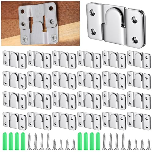 48 Pcs Flush Mount Bracket Kit, 24 Pairs Heavy Duty Hanging Hardware with Screws & Anchors, Stainless Steel Z-Clip for 100lb Picture Frames, Furniture, Art Gallery Wall Mount