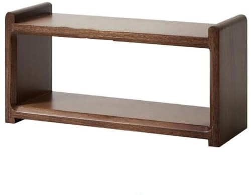 Estante de exhibición de tazas de café de madera maciza B de 2 niveles, estante de encimera de madera maciza para cocina y oficina, soporte abierto para tazas y té en acabado de nogal