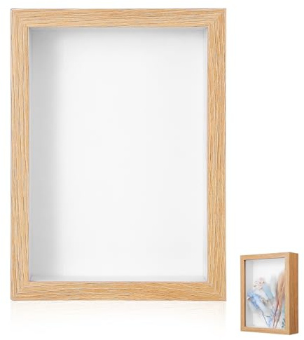 INOOMP 3D Bilderrahmen Holz Deko Trockenblumen Vitrine mit Großem Fenster Wand und Tischdekoration