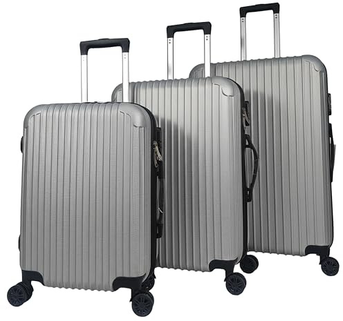 Cepewa Reisekoffer Set 3 Koffergrößen grau | 3 Größen 20/24/28 Zoll ABS | Teleskopstange 4 Zwillingsrollen Sicherheits-Zahlenschloss | Koffer Kofferset Reisezubehör (1 x Kofferset grau)