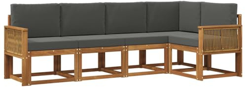 vidaXL Outdoor-Sofagarnitur 5 pcs Natur und Anthrazit Polyester, Garten, modernes Outdoor-Sofa, wetterfestes Lounge-Möbel, perfekte Terrasse für gemütliches Sitzen