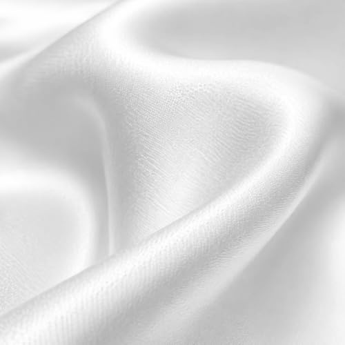 Satin Stoff Meterware, 150X200CM Satinstoff aus Polyester Einfarbig Stoffe zum Nähen, Kleiderstoff Dekostoff Meterware, Bezugsstoff für Kleidung Vorhänge Kostüme Damen Kleid Rock (Weiß)