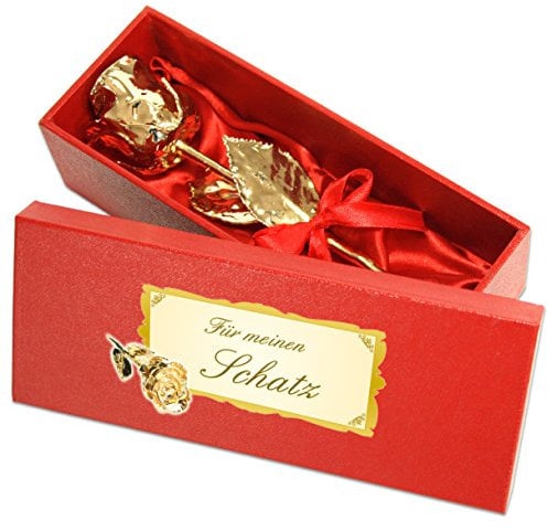 Echte Goldene Rose mit Widmung: Für meinen Schatz, überzogen mit 999er GOLD, circa 28 cm, mit Geschenkschatulle und Echtheitszertifikat