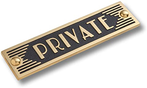 The Metal Foundry Metall-Schilder im Art-Déco-Stil - 1 Guss-Schild aus massivem Messing oder Aluminiumguss, Privat, Schwarz , Brass (Gold Detail)