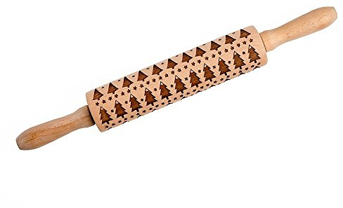 CHRISTMAS TREE Etched Wooden Rolling Pin from Eddingtons 38cm 15
