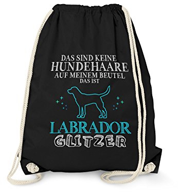 Fashionalarm Turnbeutel - Das sind Keine Hundehaare - Labrador Glitzer | Fun Rucksack mit Spruch lustige Geschenk Idee für Rasse Hunde Besitzer, Schwarz One Size