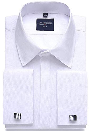 Alimens & Gentle Men's French Cuff Shirts Long Sleeve Regular Fit (Includes Metal Cufflinks and Metal Collar Holder) White 18 Neck 34 - 35 Sleeve