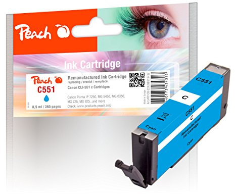 Peach C550/551/555 Druckerpatrone cyan ersetzt Canon CLI-551C, 6509B001 für z.B. Canon Pixma IP 7250, Canon Pixma MX 925, Canon Pixma IP 7200, Canon Pixma MG 7550, Canon Pixma MG 7150