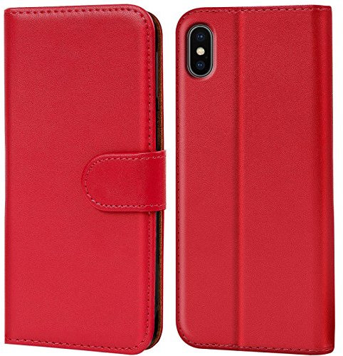 Verco iPhone XS Hülle, Handyhülle für iPhone X/XS Tasche PU Leder Flip Case Brieftasche - Rot