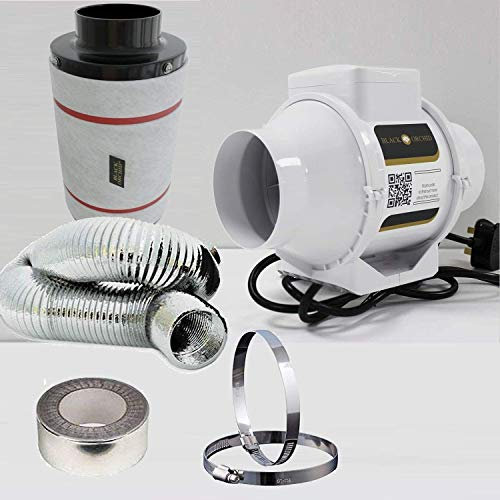 Black Orchid Radial Flo Full Kit In Line Grow Room Tent Extractor Fan, Carbon Filter Set Up (4 - 100mm Dia)