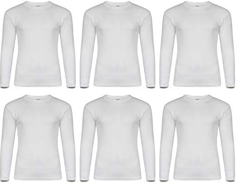 6 x Mens Thermal Long Johns Top Bottom Underwear Trousers T Shirt Set S M L XL (White Full Sleeve, XL)