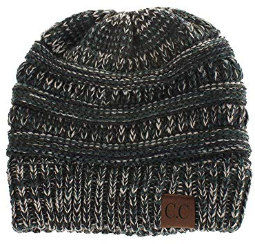 ZiXing Damen Plain Ponytail Messy Bun Gerippte Winter Beanie Hut Cap Hair Hairband GreenBlueBeige OneSize