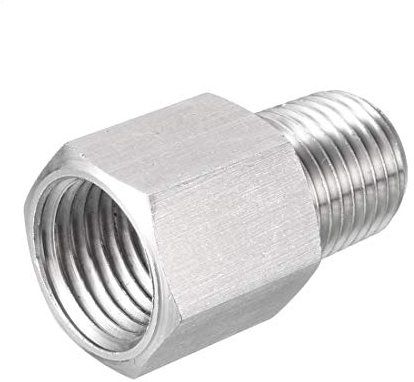 sourcing map Adaptateur de raccord de tuyau réducteur 1/4 PT Mâle à M14 x 1,5 Femelle Acier inoxydable pour jauge pression air huile eau
