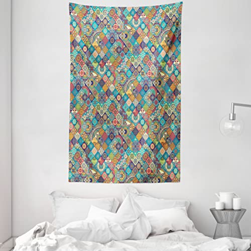 ABAKUHAUS marokkanisch Wandteppich und Tagesdecke, Orientalische Motive aus Weiches Mikrofaser Stoff Waschbar ohne Verblassen Digitaldruck, 140 x 230 cm, Türkis Rot Grün
