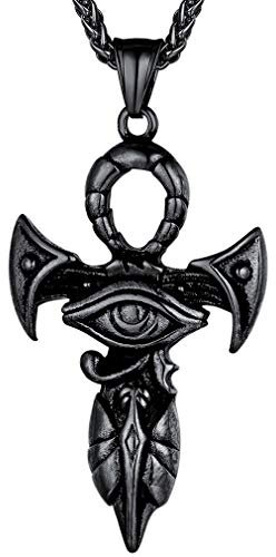 FaithHeart Collier Pendentif Oeil Oudjat Porte Bonheur pour Homme Pendentif Croix Égyptien Oeil d’Horus