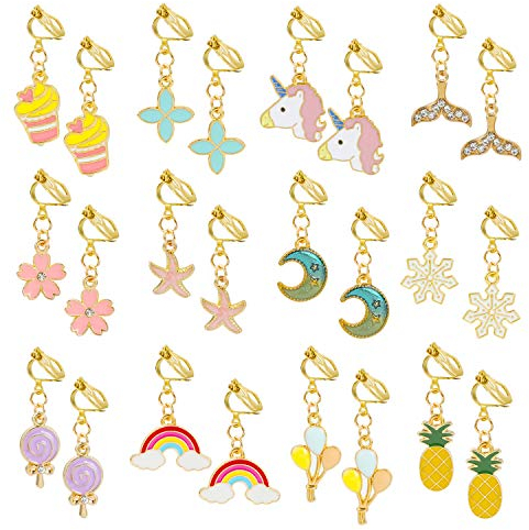 Hifot 12 Paare Clip Ohrringe Mädchen Prinzessin Kinder Ohrclips Set, Prinzessin Kleid Geburtstag Geschenk Party Favors zum Pretend Play Dress up Schmuck Zubehör in klaren Boxen