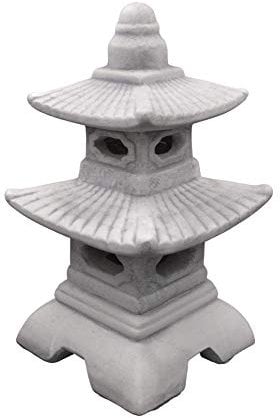 gartendekoparadies.de Japanische Pagode mit acht Fenstern Steinlaterne, H. 40 cm, 11 kg, Grau, frostsicher aus Steinguss für Außenbereich