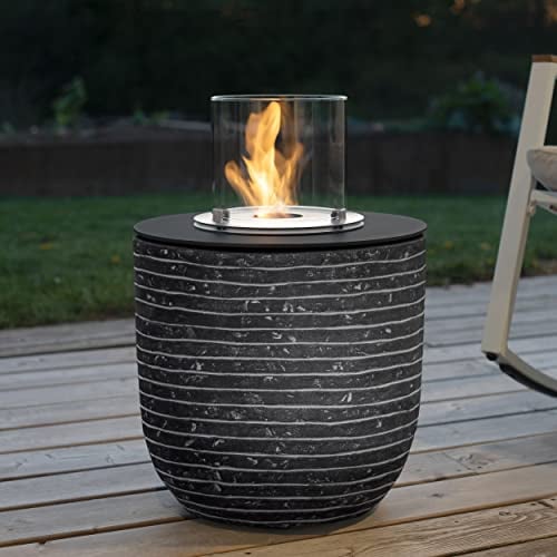 muenkel design Vigo – Streifen schwarz-grau – Bio-Ethanol Feuerstelle Gartenfackel Terrassenfeuer mit Round Burner 250 Brennkammer
