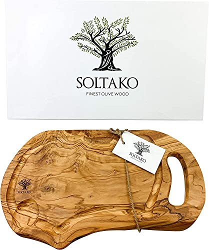 SOLTAKO Planche à Découper en Bois d’Olivier Brut, Planche Rustique, Planche Fromage, Plateau Apéritif Bois Olivier, Planche Apéro, Planche de Charcuterie en Bois d’Olivier Authentique 35-38 cm