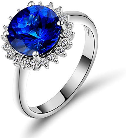 Daesar Damen 750 Weißgold Ring Blume mit 4-Steg-Krappenfassung 2.5ct Tansanit, Trauring Weißgold Verlobungsring mit Diamant Große 47 (15.0)
