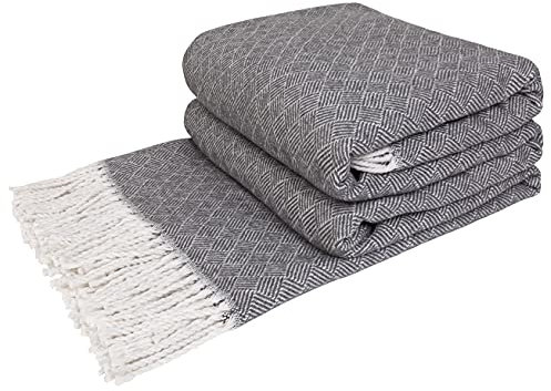 LYHome Baumwolldecke - Tagesdecke Kuscheldecke & Überwurfdecke, Bettdecke Sofadecke Couchdecke & Wohnzimmerdecke, Decken Couch, Baumwolle Plaid Decke Sofa Große (140x200 cm | Grau Gestreifte Quadrate)