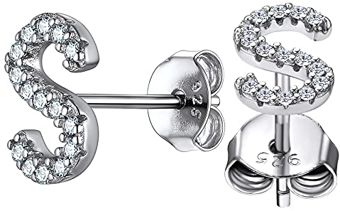 ChainsHouse 925 A Silber Initialer Buchstabe S Ohrstecker Minimalisitischer Letter Anfangsbuchstabe Namen Ohrring mit Geschenkebox für Valentinstag Weihnachten
