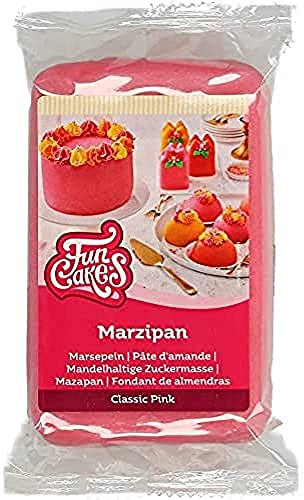 FunCakes Pâte d’amande Classic Pink: facile à utiliser, goût délicieux, flexible et lisse, facile à dérouler, fin et ferme, parfait pour la décoration de gâteaux, halal, casher et sans gluten. 250 g.