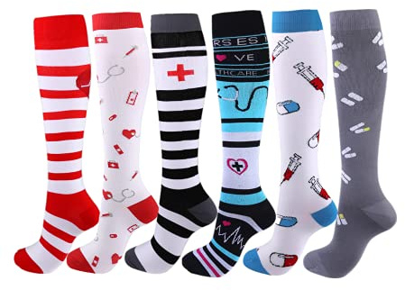 6 pares de calcetines de compresión de 20 a 30 mmHg para hombres y mujeres, enfermera de recuperación, correr, maternidad, embarazo, vuelo, viajes, deporte médico
