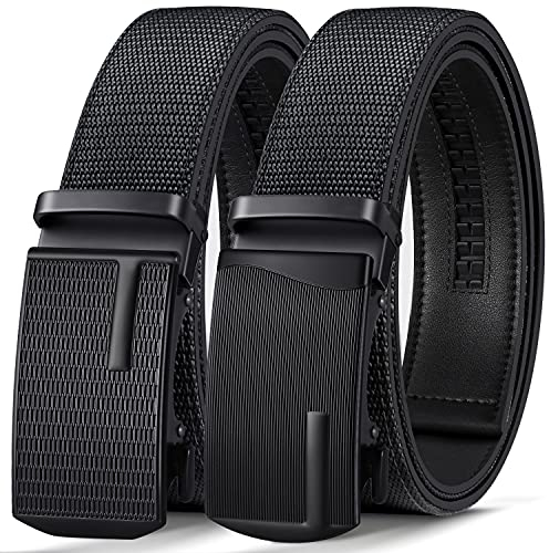 ITIEZY Herren Gürtel, Gürtel Nylon Ratsche Automatikschließe Business Anzug Gürtel für Männer 35mm Breit Ledergürtel 2 Stücke,Größe Angepasst