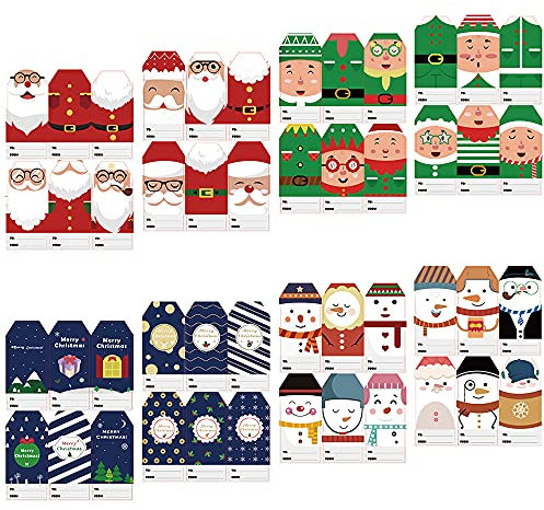 8 Blätter 48 Stück Weihnachts Klebeetiketten zum Beschriften, Fulutoy Weihnachtssticker, Selbstklebende Geschenkaufkleber für Kinder und Erwachsene, Dekosticker für handgemachtes Geschenk Grußkarten