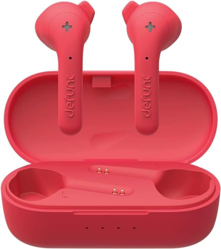 Defunc True Wireless Earbuds True Basic IPX4 Wasserdicht In-Ear 5.0 Bluetooth - Stereo-Ohrhörer Mit Integriertem Mikrofon, Lange Spielzeit & Ladeetui (Rot)