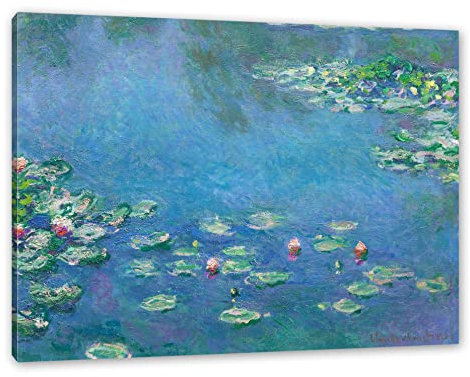 Pixxprint Claude Monet - Seerosen III, Größe: 80x60cm, Leinwandbild, fertig gespannt, Wandbild, Dekoration, Kunstdruck, kein Poster