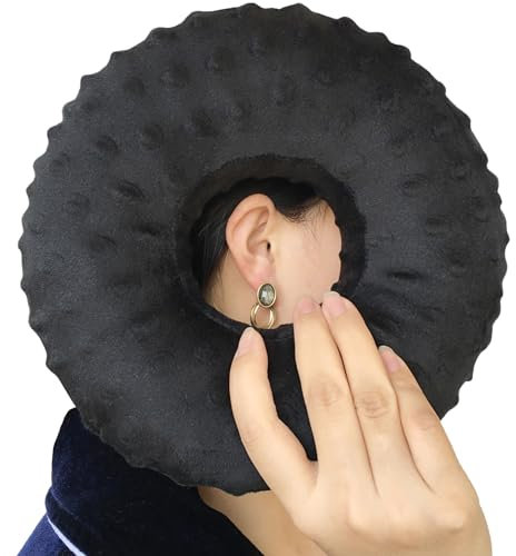 Piercingkissen Ohrkissen Donut mit Loch für Ohrenschmerzen CNH, Schmerzlinderung Schlafen, Druckwund, Seitenschläfer, Kopfhörer Minky Dot Schwarz