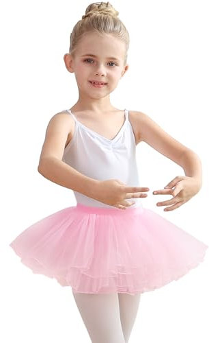 Tanzdunsje Jupe de Danse Tutu Ballet pour Filles - 4 Couches en Tulle pour Fête d'Anniversaire Princesse (Rose, M)
