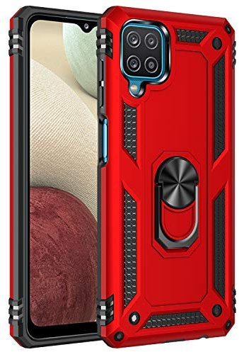 Coque pour Samsung Galaxy A12/M12 Housse Antichoc avec Anneau Rotatif Aimant 360 Degrés Etui Magnétique Rigide Dure Armure Bague Support Renforcée (Samsung Galaxy A12/M12, Rouge)