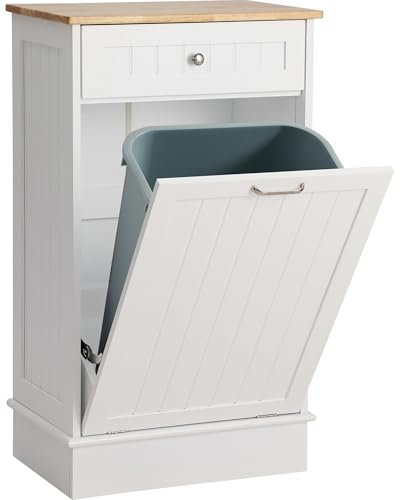 LOUVIXA Tilt Out Trash Bin Cabinet Dog Proof Trash Can Holder Kitchen Island with Garbage Bin or Tilt Out Laundry Hamper, White