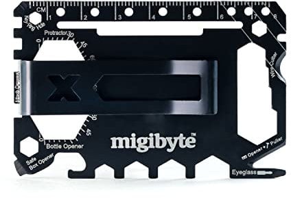 Migibyte 45-in-1 Multitool - Multi-purpose, Everyday Outdoor Pocket Tool with Money Clip & Protective Carry Sleeve - Slim, Card Sized - Fits in Wallet - Carry Anywhere - New Safe Design - (Black)