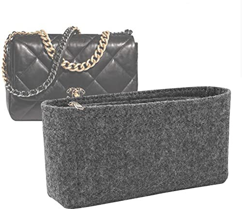 Lckaey Geldbörsen-Organizer-Einsatz für Chanel 19, kleine Tasche mit seitlicher Reißverschlusstasche, Handtasche, Chanel, Maxi-Klapptasche, Organizer, Y002Lightgrey-M