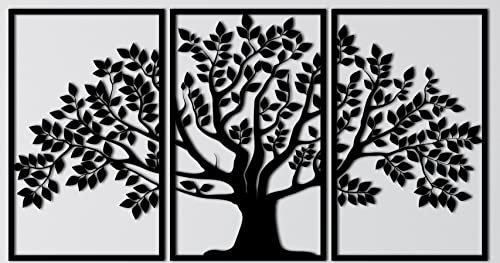 Decoration Murale Arbre De Vie Métal, Sculpture En Metall 3D, Pour Maison, Bureau, Chambre à Coucher, Salon, Décoration İntérieur und Extérieure, Grand Lot De 3, Noir (Total48x90)