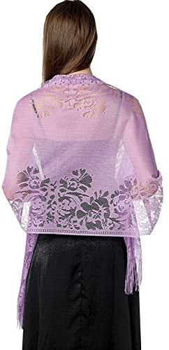 NiceYnn Damen Spitzenschal mit Blumenmuster, 179 cm, weiche Netz-Fransenwickel für Hochzeit, Umhang, Abend, Party, große Größe, leichte warme Schals, Flieder, One size