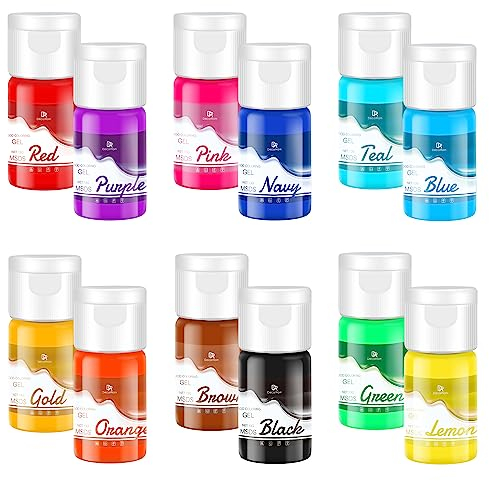 Lebensmittelfarbe Gel - 12 Farben Konzentrierte Gel Lebensmittel Farben für Kuchen Dekoration, Backen, Kekse, Macaron - Zuckerfrei Food Coloring für Getränken, Tortendeko, DIY Slime, Osterei - 10ml je